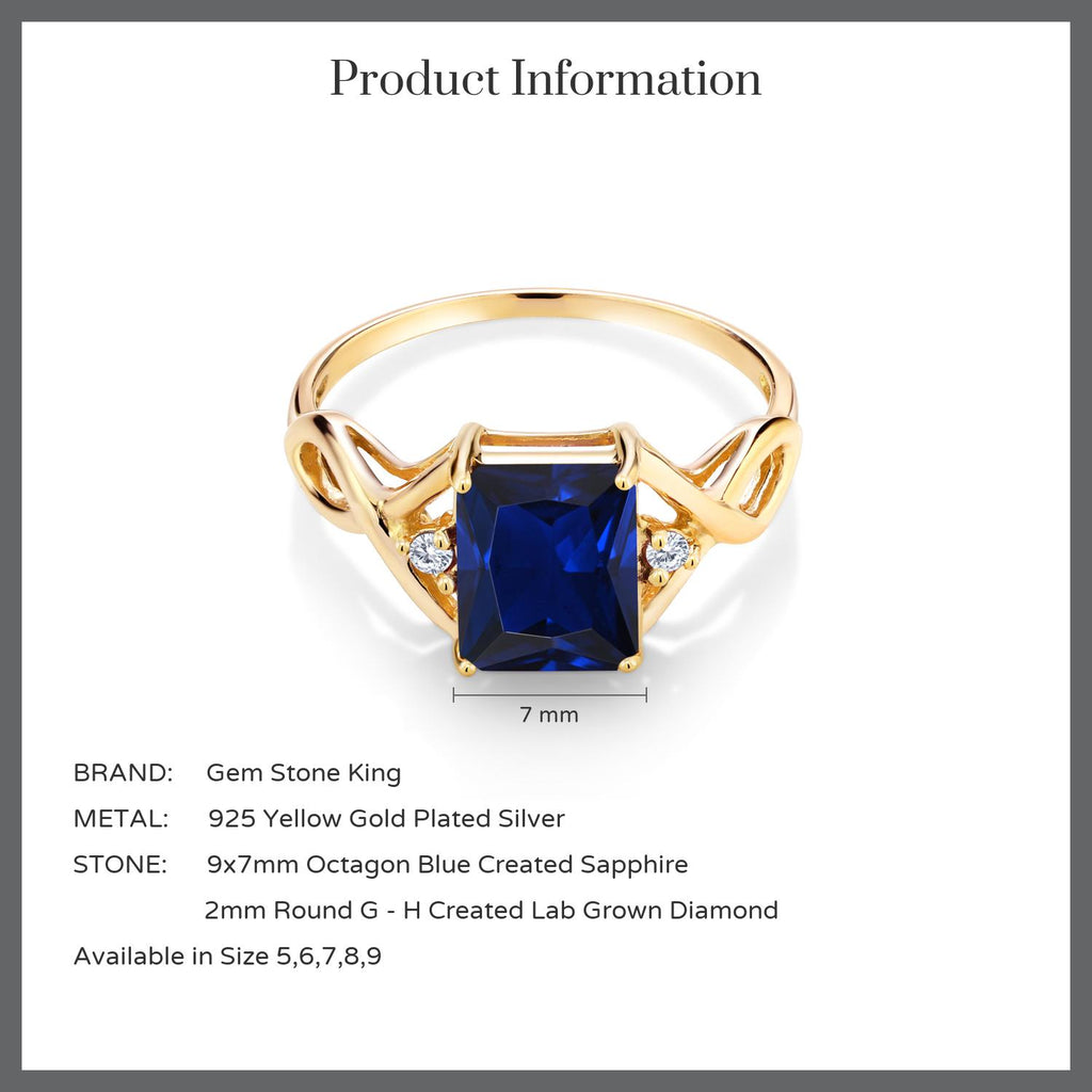 Created Sapphire and Lab Grown Diamond_5_Ring in 925 Yellow Gold Plated Silver