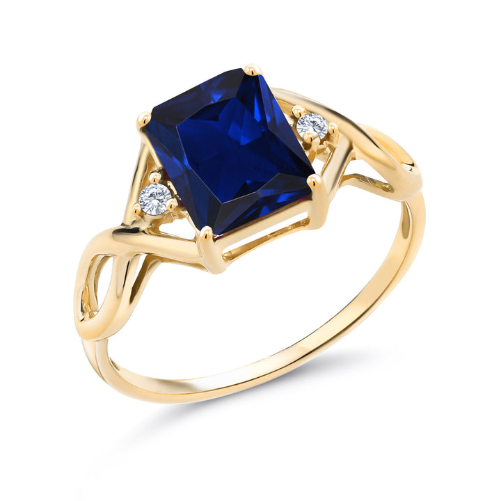 Blue Created Sapphire_5_Ring in 925 Yellow Gold Plated Silver