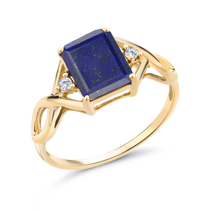 Blue Lapis_5_Ring in 925 Yellow Gold Plated Silver