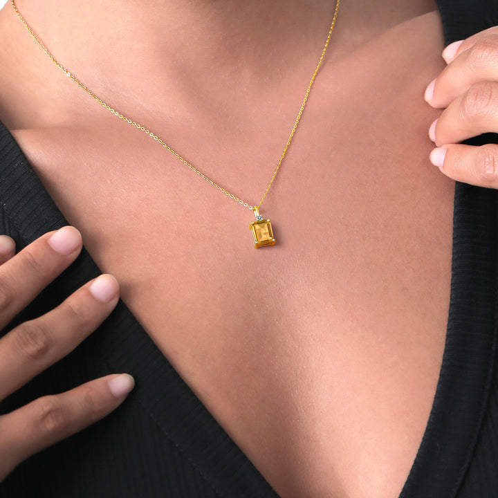 Citrine and Diamond_Pendant in 925 Yellow Gold Plated Silver