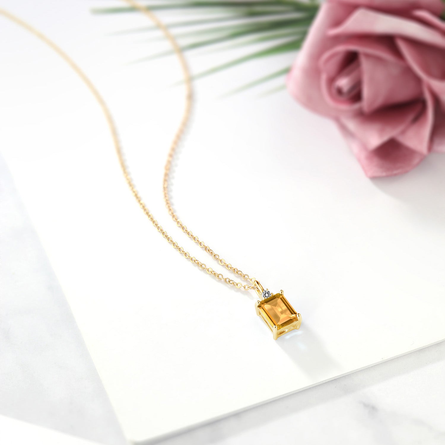 Citrine and Diamond_Pendant in 925 Yellow Gold Plated Silver