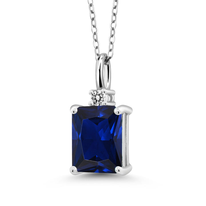 Blue Created Sapphire - September_Pendant in 925 Sterling Silver