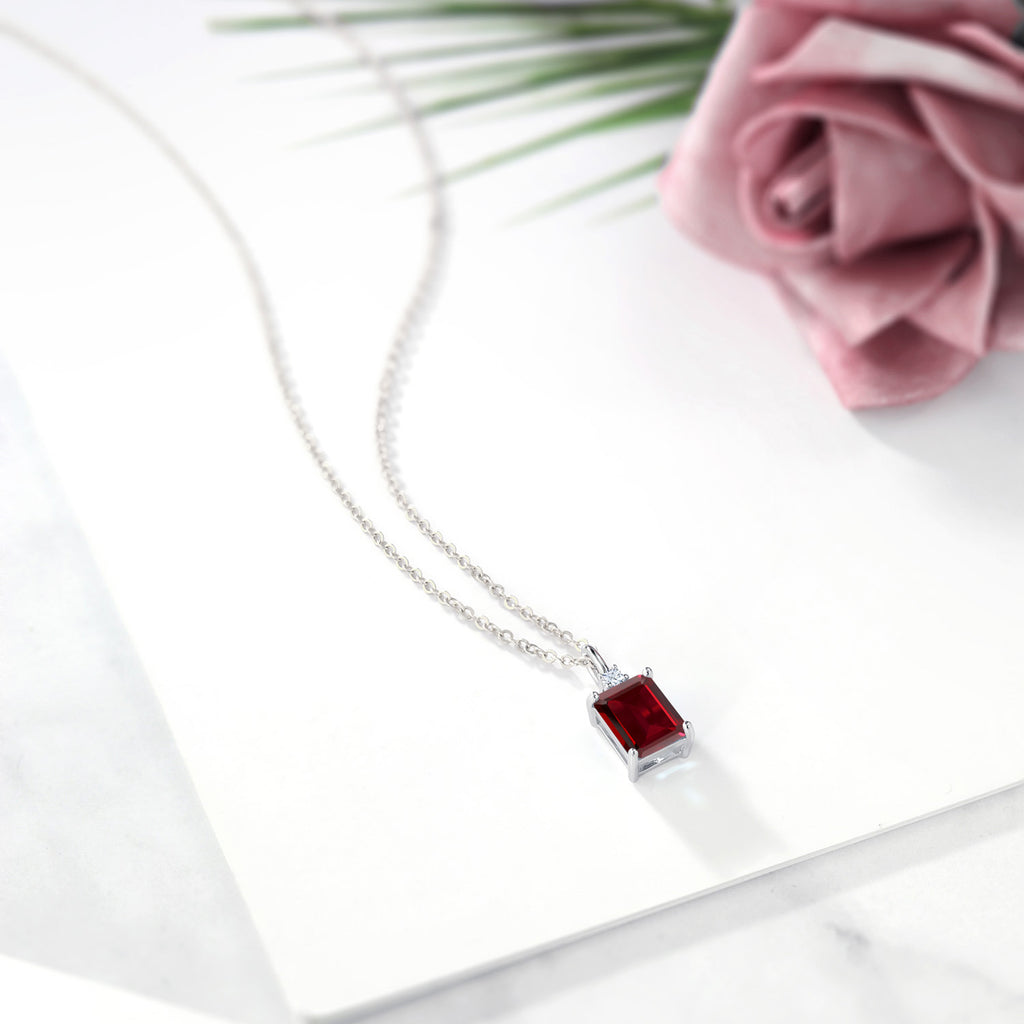 Garnet and Created Sapphire_Pendant in 925 Sterling Silver