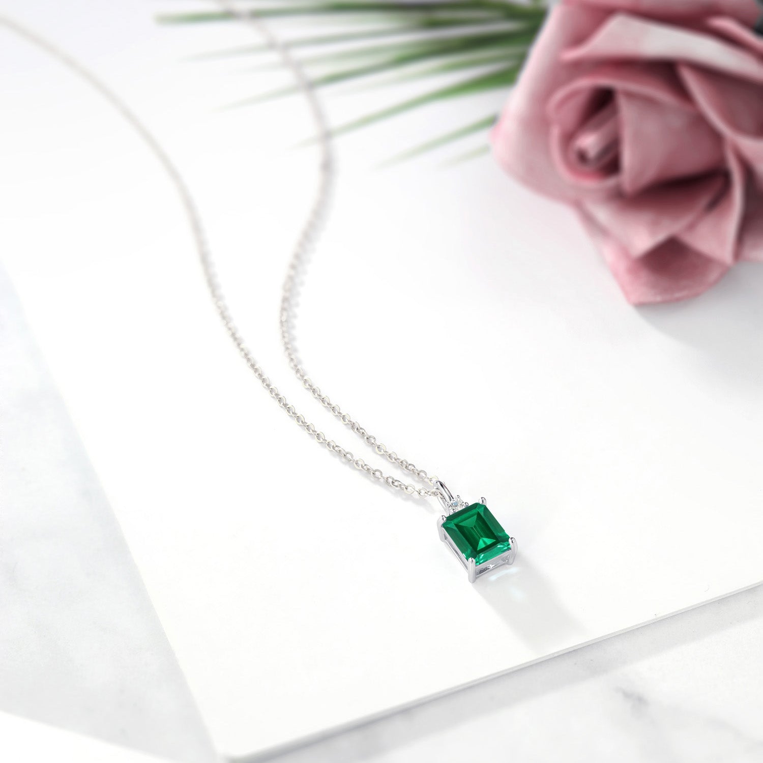 Nano Emerald and Lab Grown Diamond_Pendant in 925 Sterling Silver