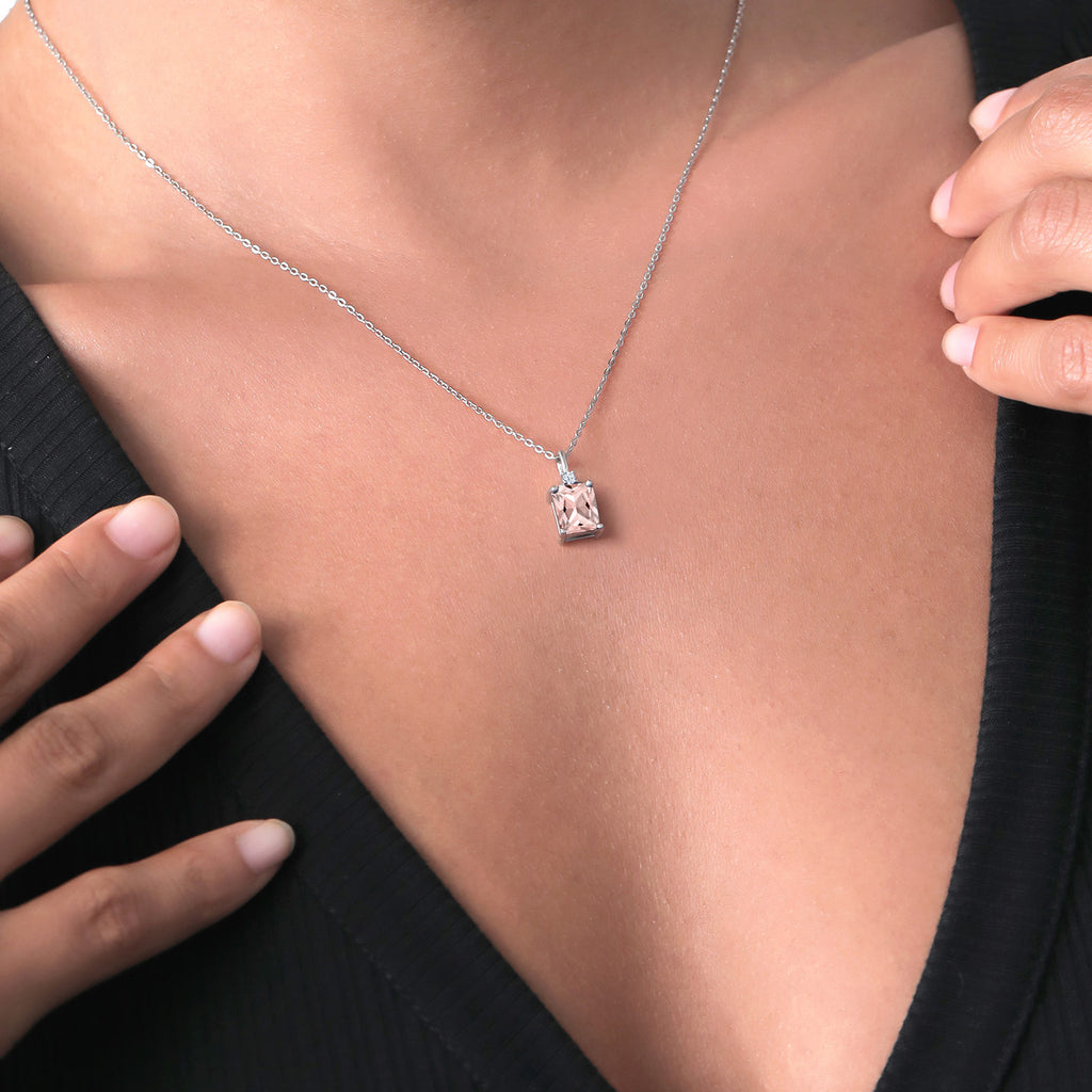 Nano Morganite and Zirconia_Pendant in 925 Sterling Silver