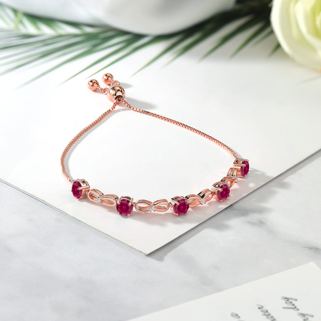Created Ruby - July_Bracelet in 925 Rose Gold Plated Silver