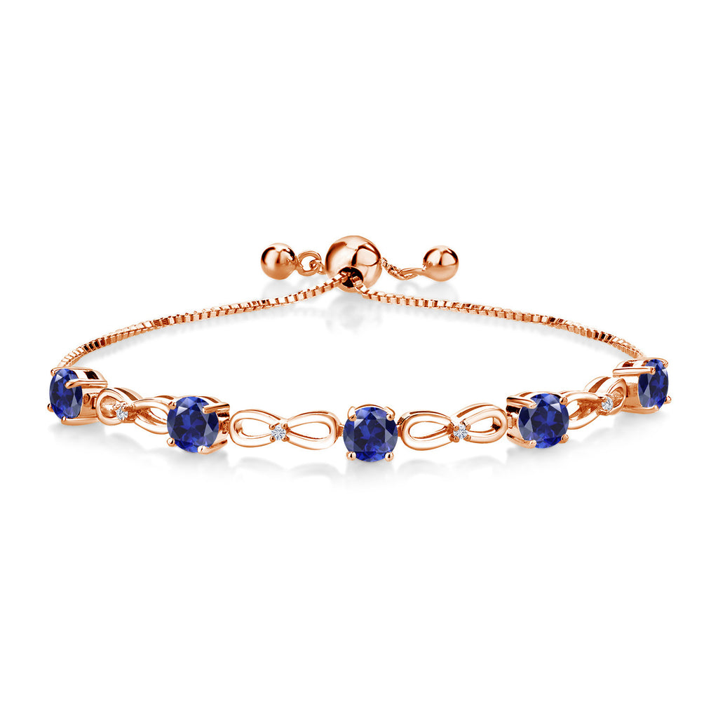 Blue Created Sapphire - September_Bracelet in 925 Rose Gold Plated Silver