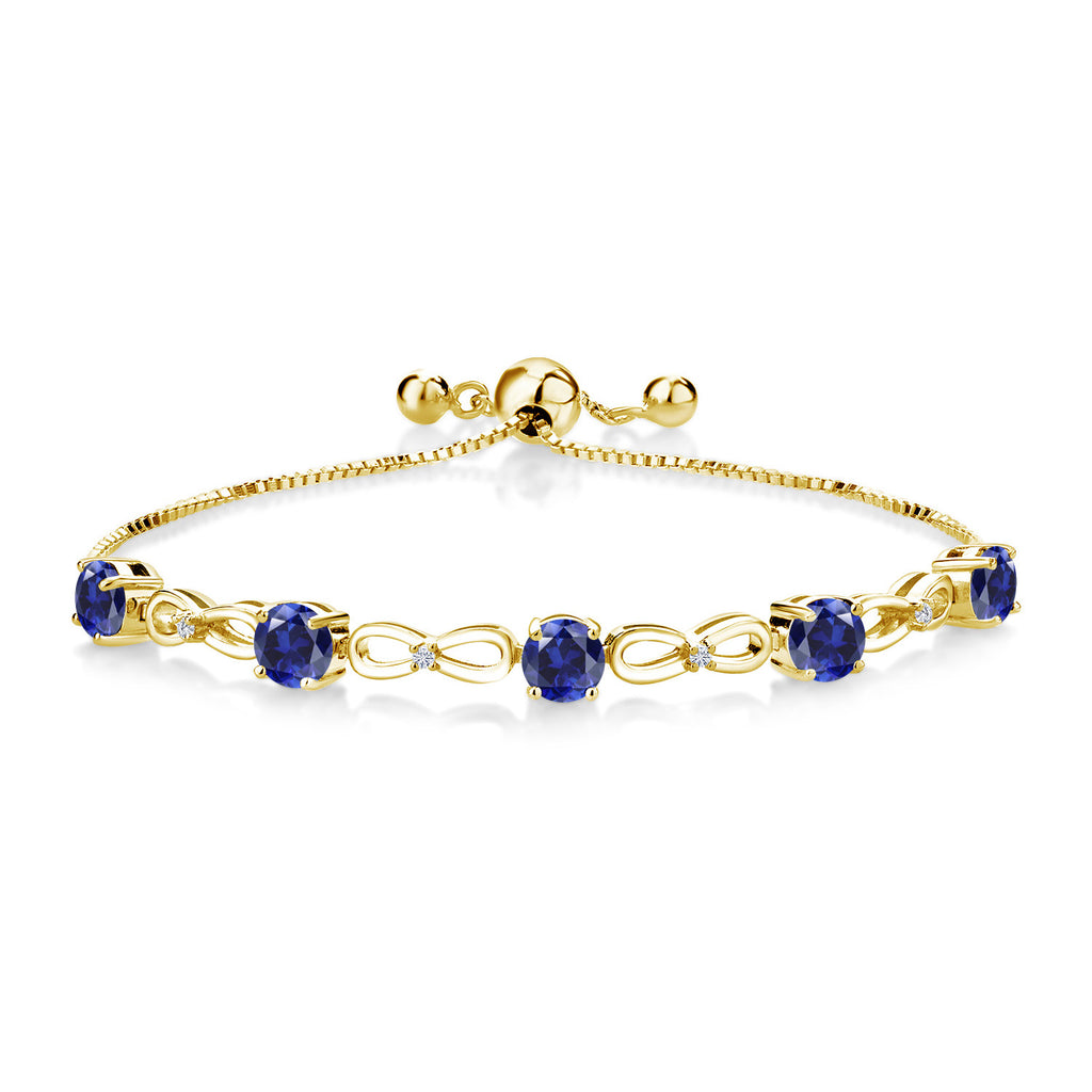 Blue Created Sapphire - September_Bracelet in 925 Yellow Gold Plated Silver