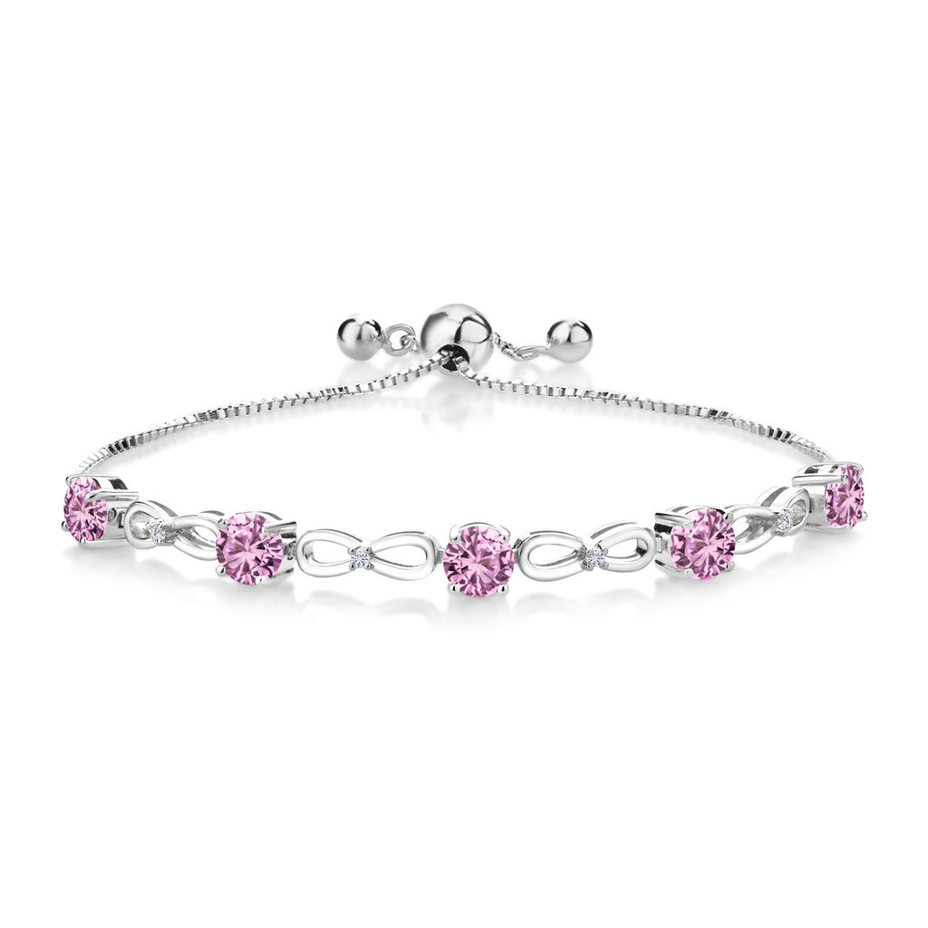Pink Created Sapphire - September_Bracelet in 925 Sterling Silver
