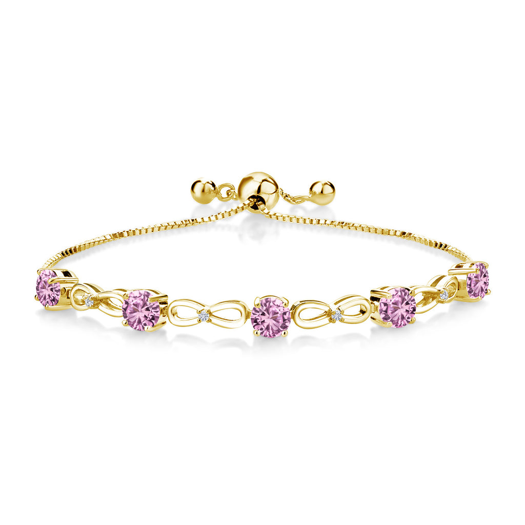Pink Created Sapphire - September_Bracelet in 925 Yellow Gold Plated Silver