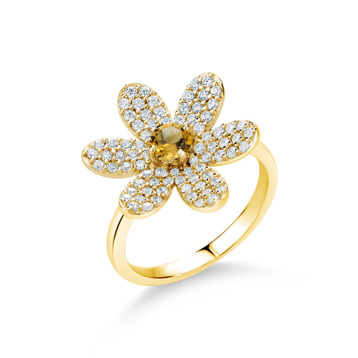 Citrine - November_5_Ring in 925 Yellow Gold Plated Silver