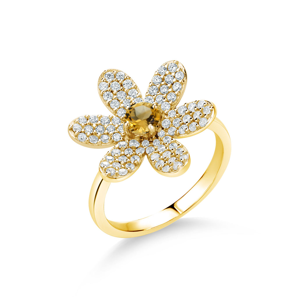 Citrine - November_5_Ring in 925 Yellow Gold Plated Silver