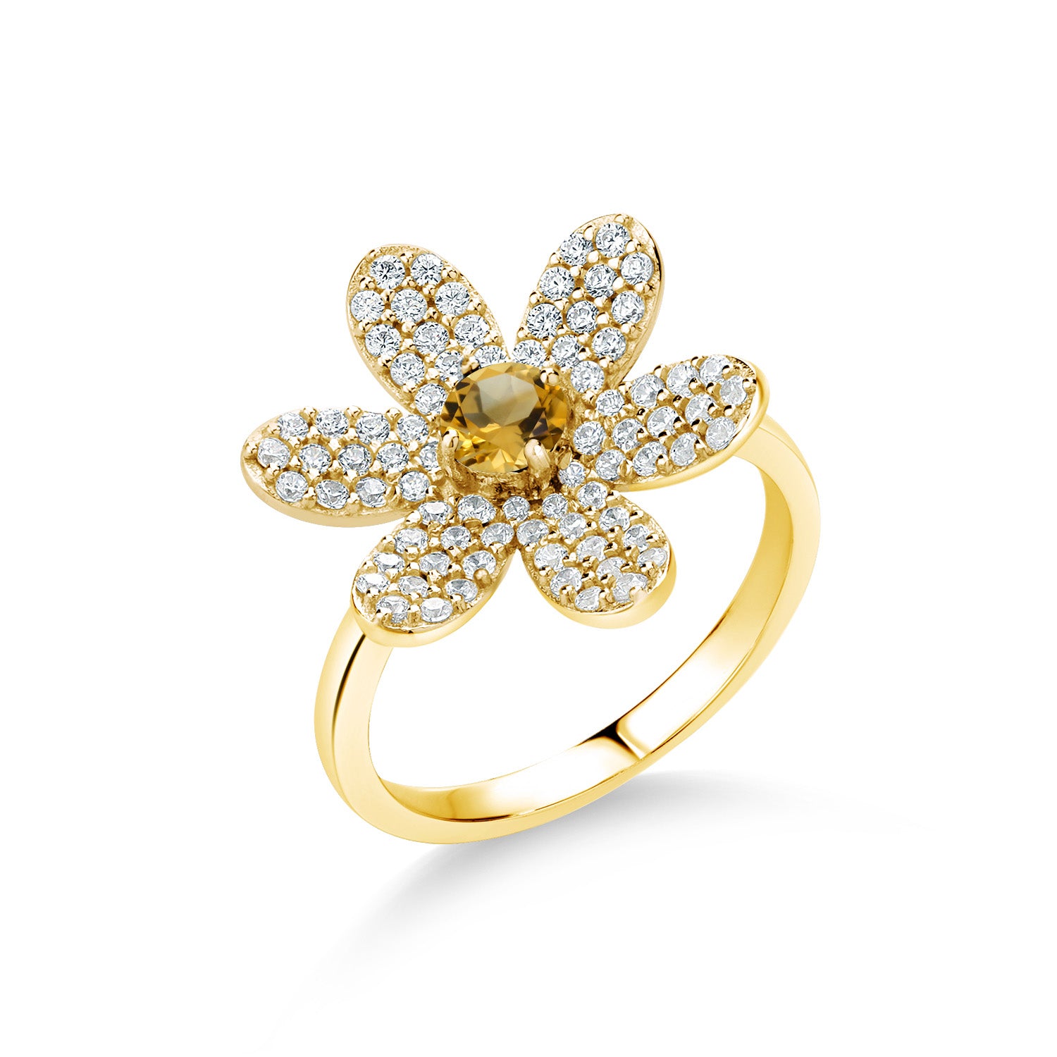 Citrine - November_5_Ring in 925 Yellow Gold Plated Silver
