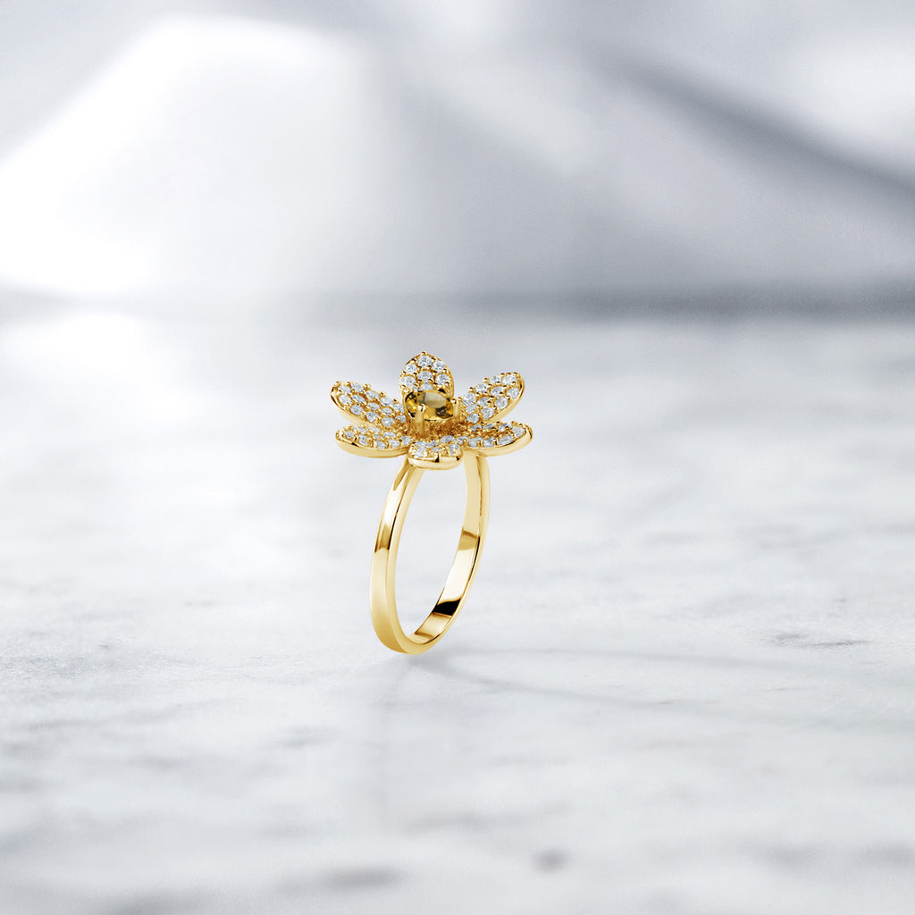 Citrine - November_5_Ring in 925 Yellow Gold Plated Silver
