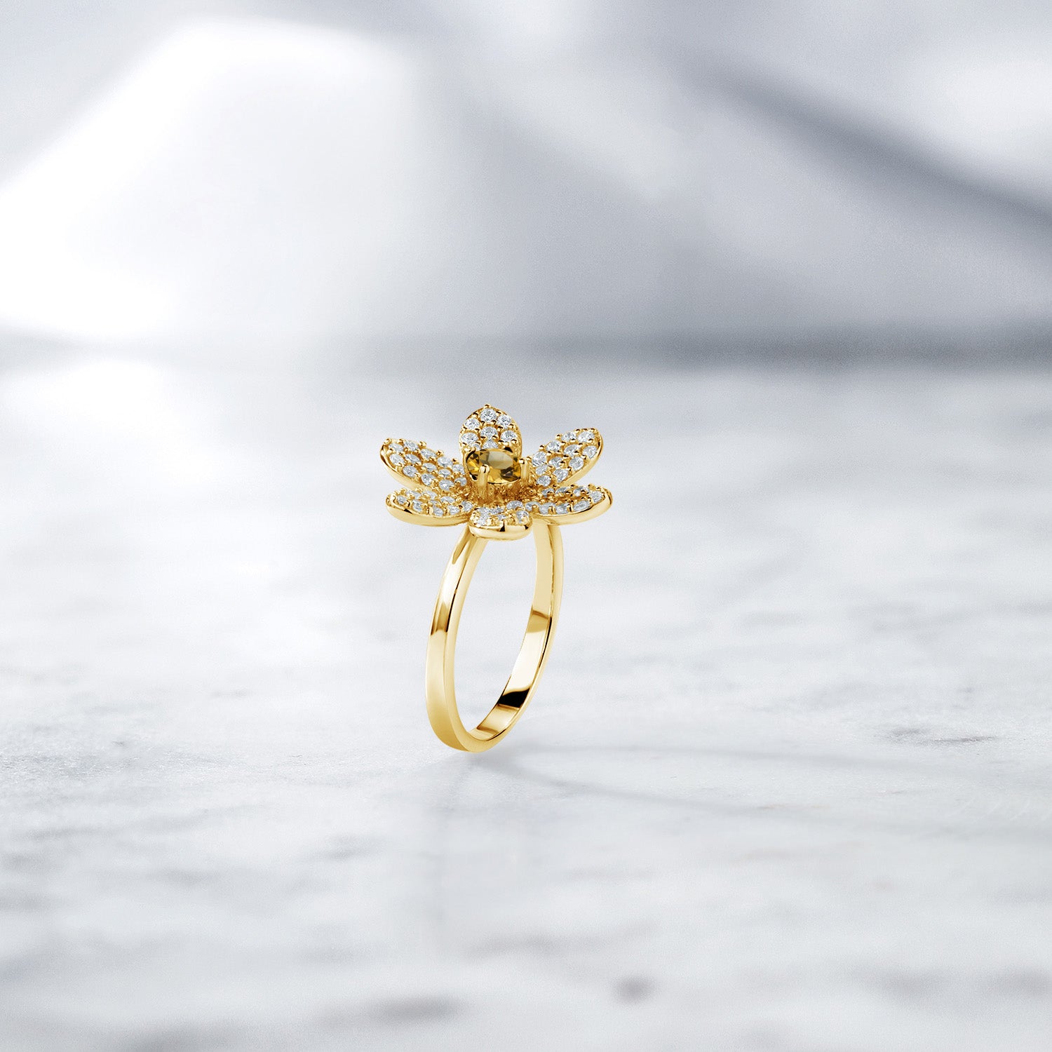 Citrine - November_5_Ring in 925 Yellow Gold Plated Silver