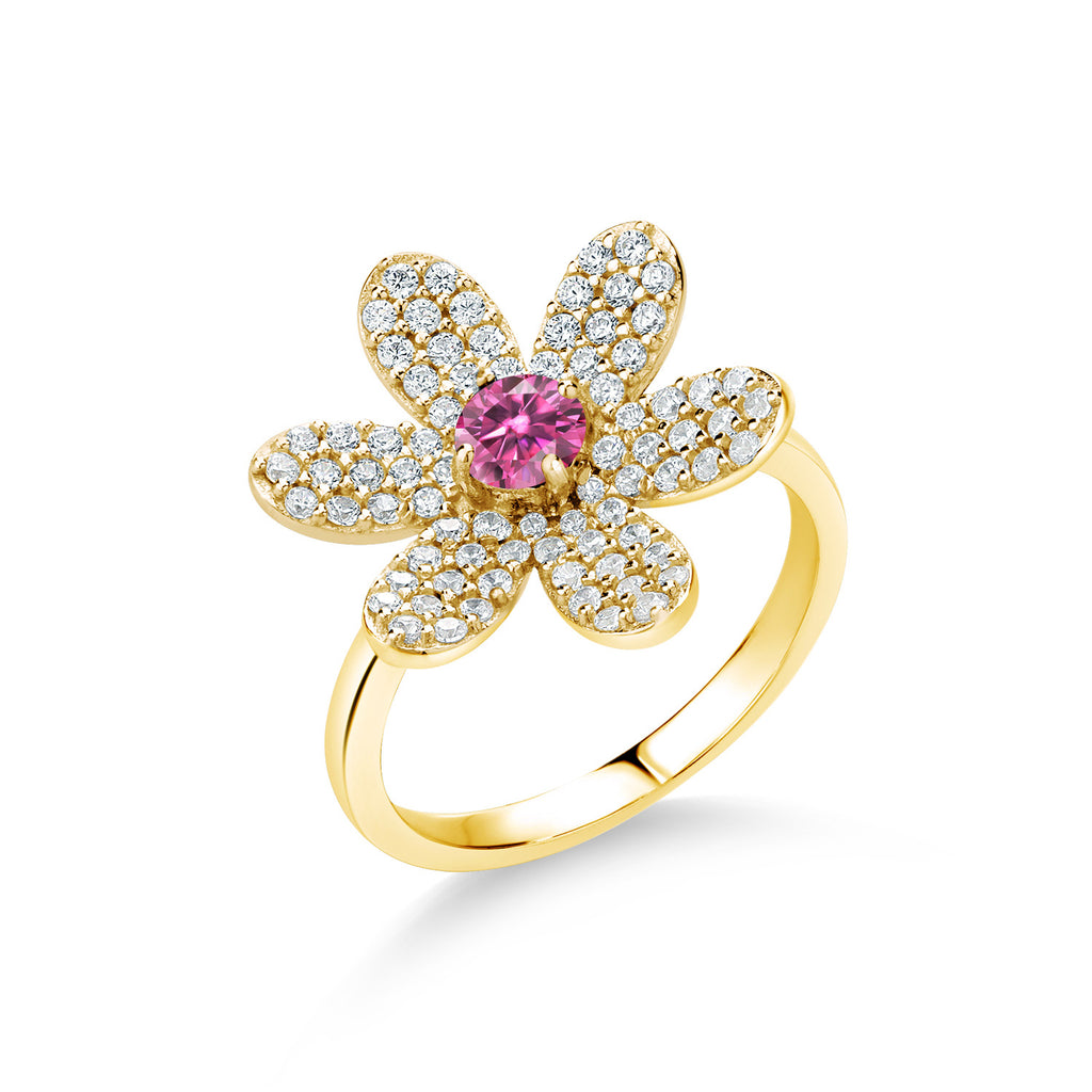 Pink Moissanite - April_9_Ring in 925 Yellow Gold Plated Silver