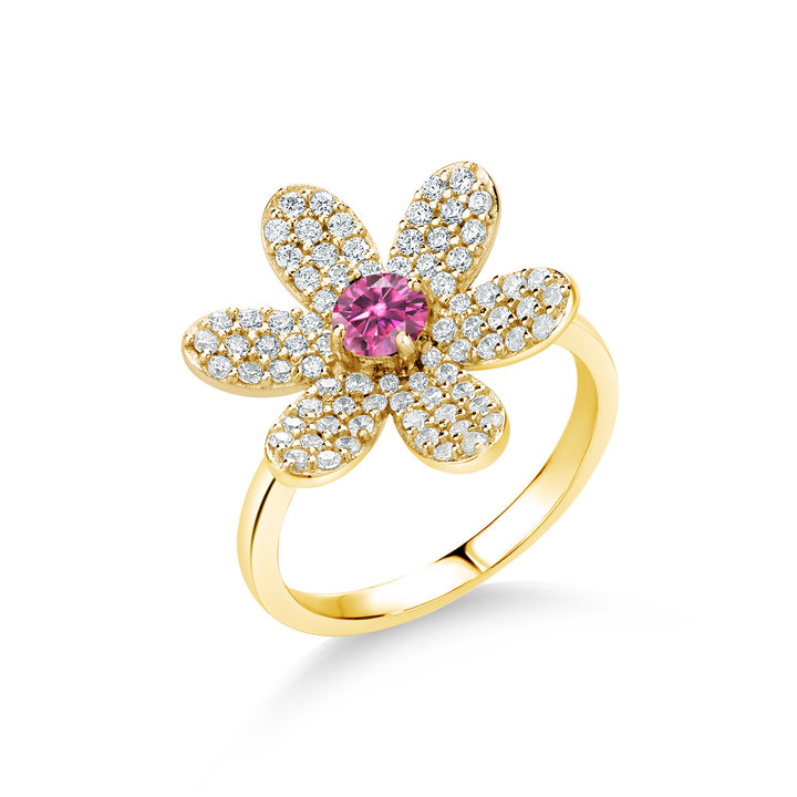 Pink Moissanite - April_5_Ring in 925 Yellow Gold Plated Silver