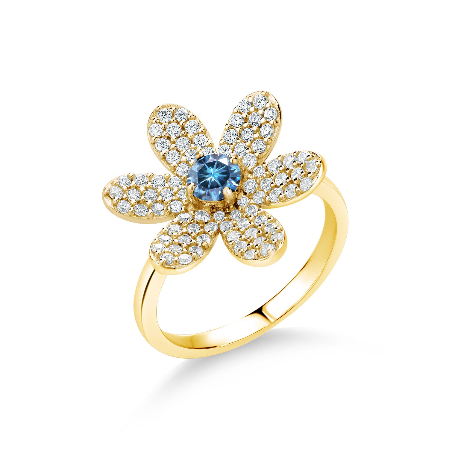 Persian Blue Moissanite - April_7_Ring in 925 Yellow Gold Plated Silver