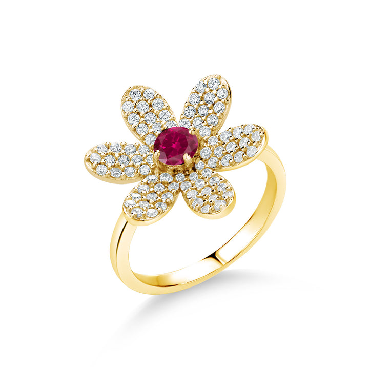 Created Ruby - July_7_Ring in 925 Yellow Gold Plated Silver