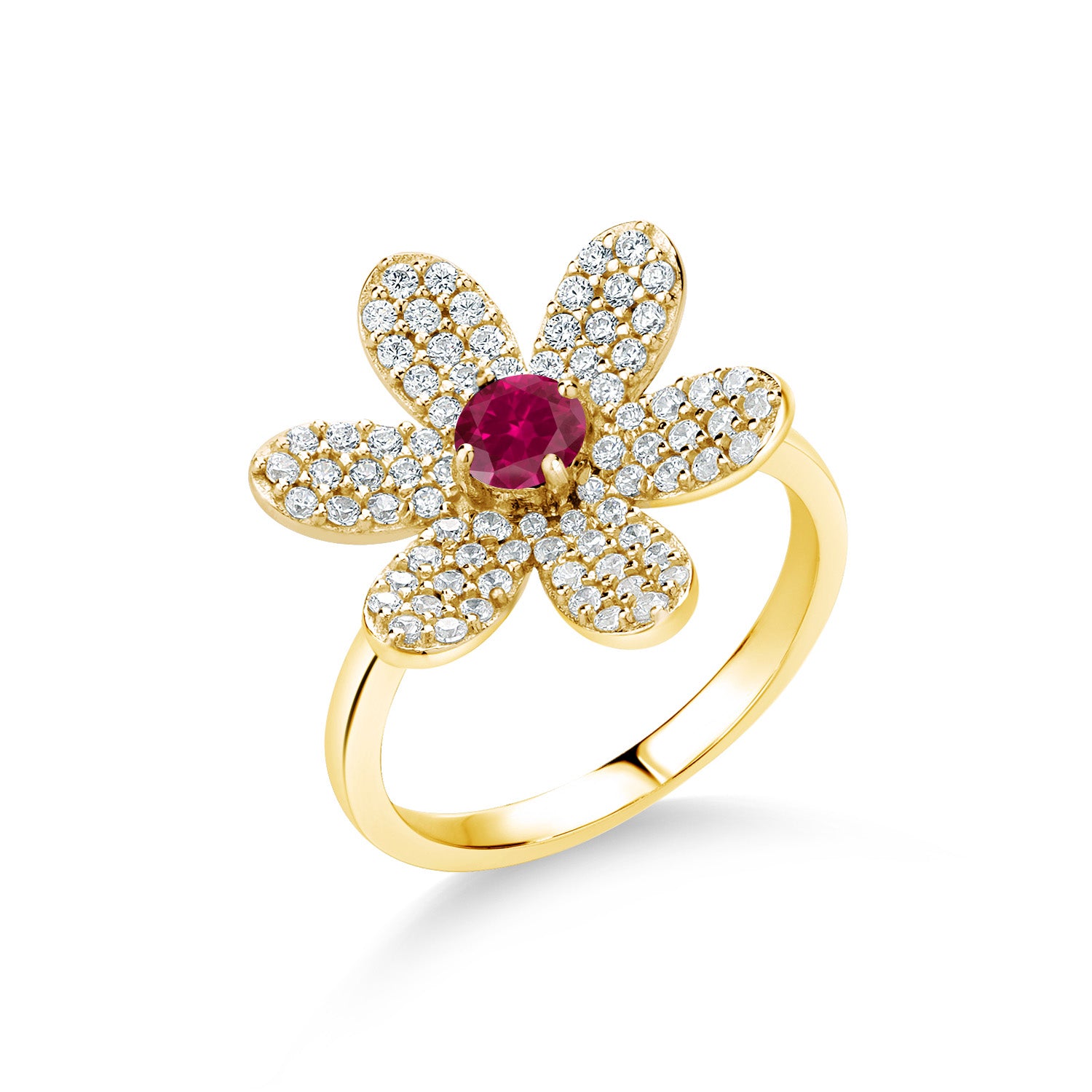Created Ruby - July_5_Ring in 925 Yellow Gold Plated Silver