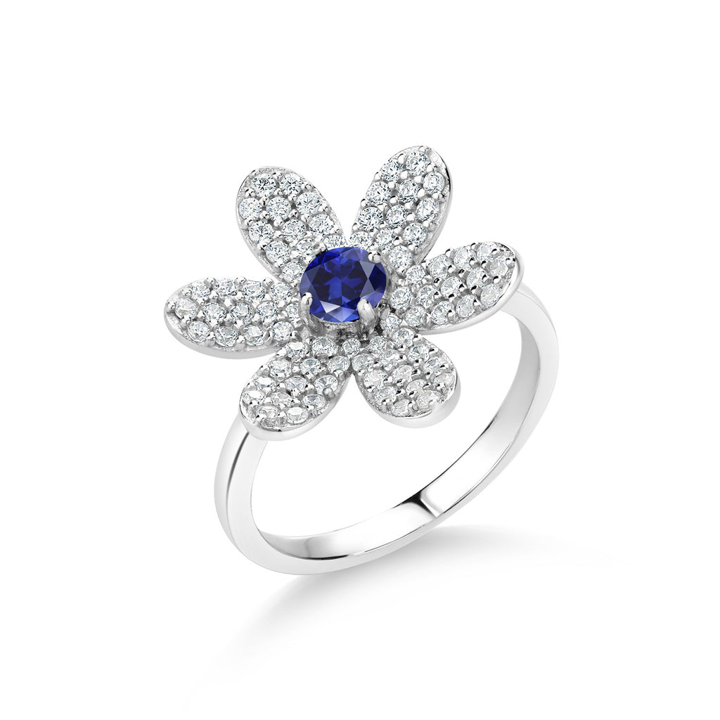 Blue Created Sapphire - September_9_Ring in 925 Sterling Silver