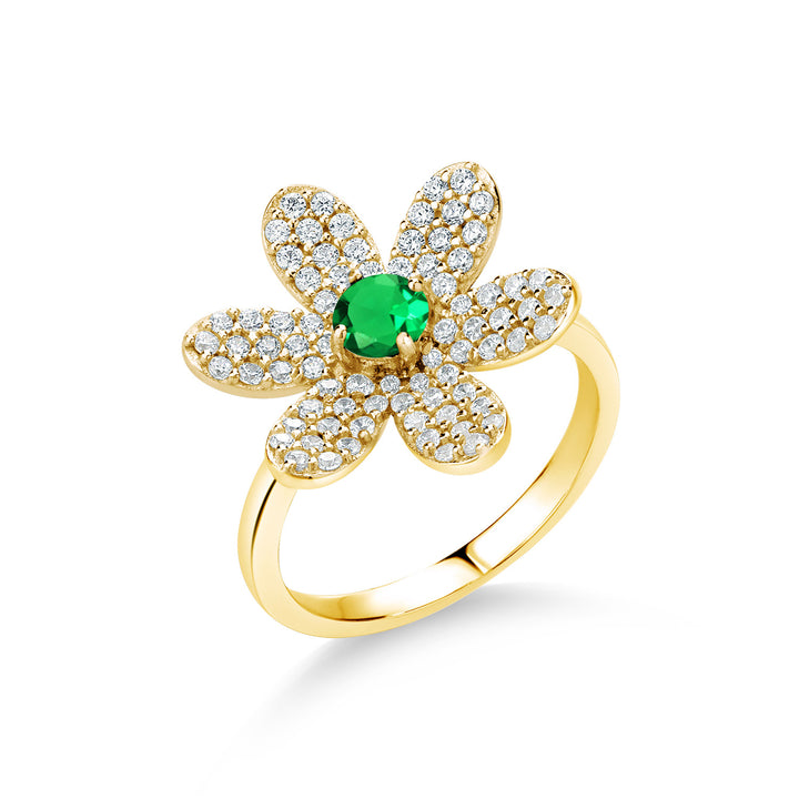 Nano Emerald - May_5_Ring in 925 Yellow Gold Plated Silver