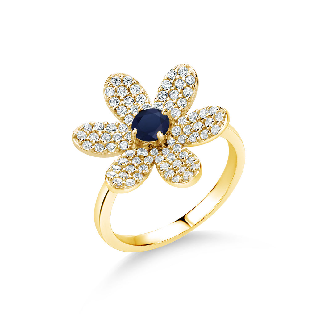 Blue Sapphire - September_9_Ring in 925 Yellow Gold Plated Silver