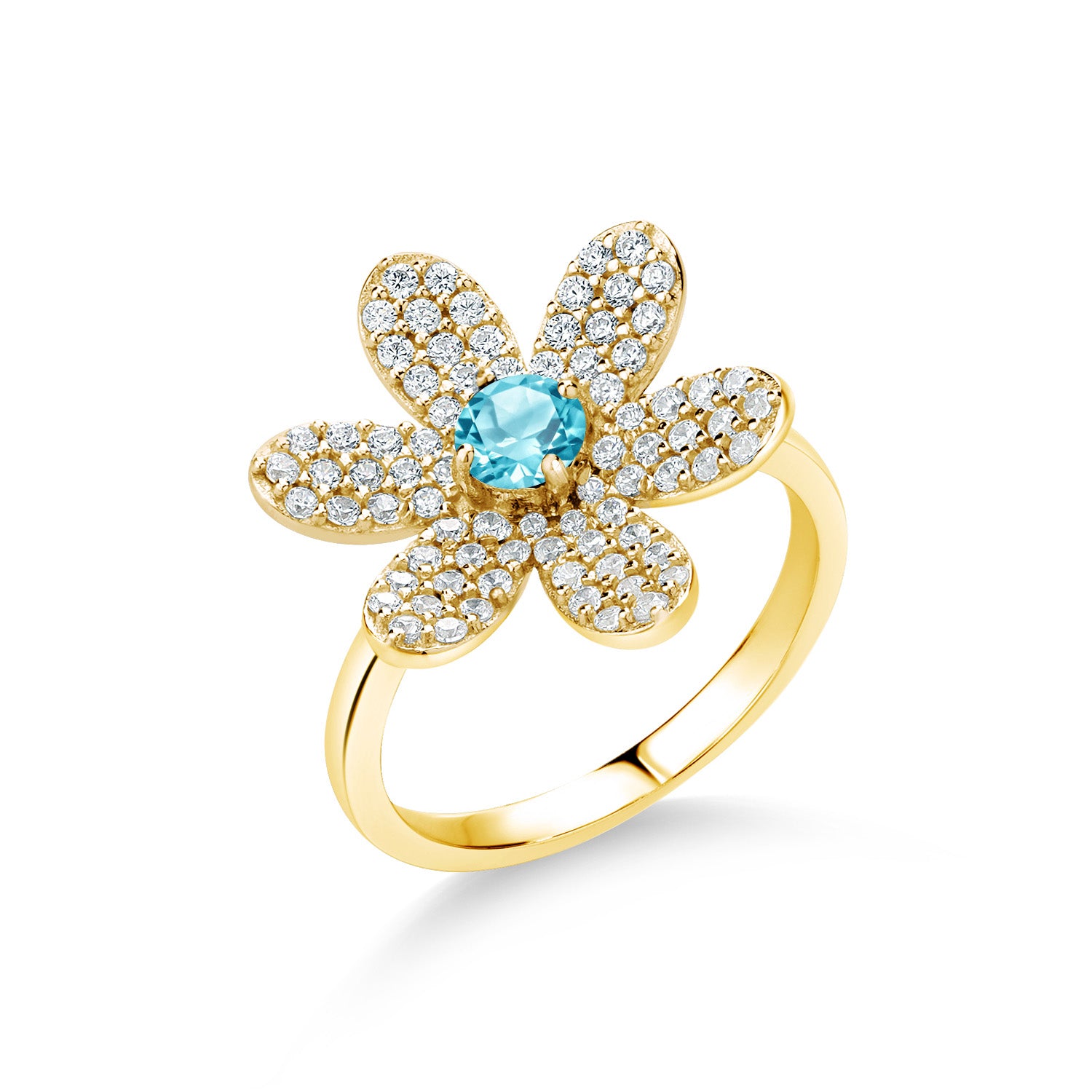 Swiss Blue Topaz - November_7_Ring in 925 Yellow Gold Plated Silver