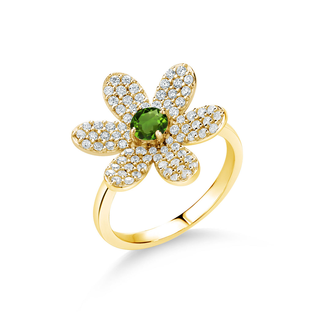 Green Tourmaline - October_8_Ring in 925 Yellow Gold Plated Silver
