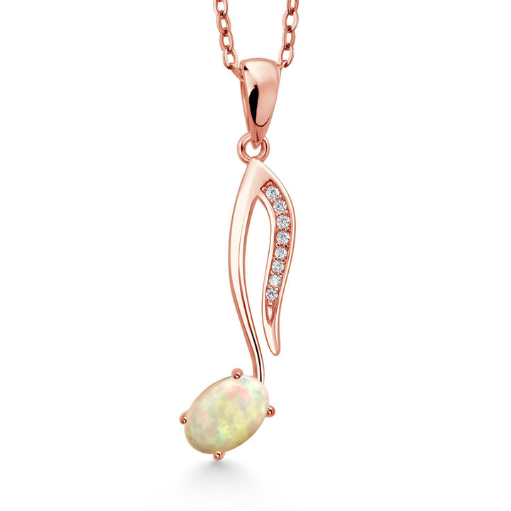 Gem Stone King 18K Rose Gold Plated Silver Music Eighth Note Pendant Necklace | 6X4MM Oval Gemstone Birthstone | With 18 Inch Chain | Designed By Keren Hanan