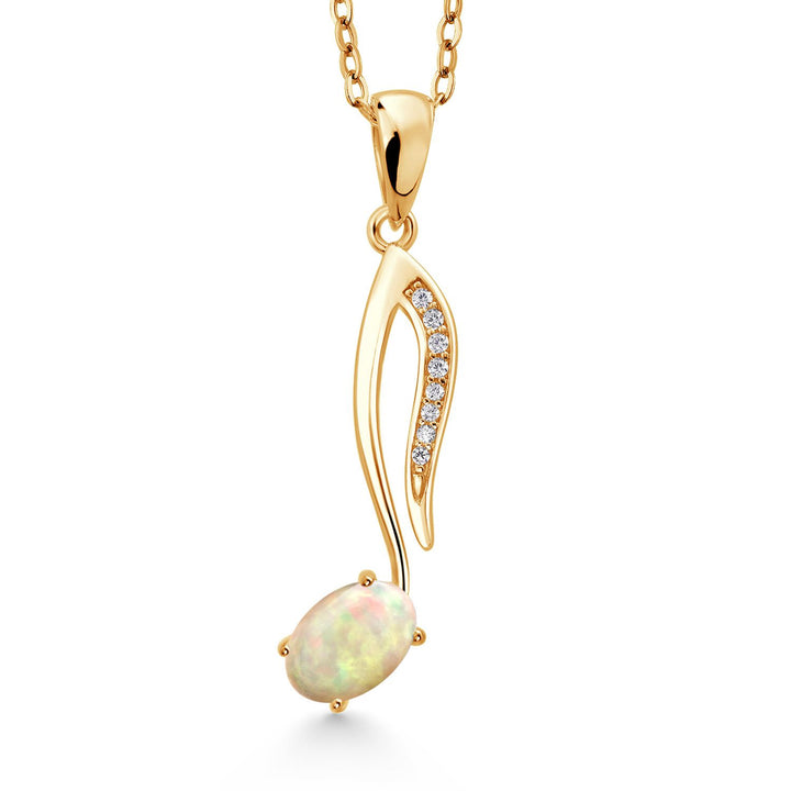 Gem Stone King 18K Yellow Gold Plated Silver Music Eighth Note Pendant Necklace | 6X4MM Oval Gemstone Birthstone | With 18 Inch Chain | Designed By Keren Hanan