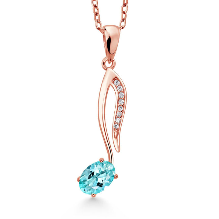 Gem Stone King 18K Rose Gold Plated Silver Music Eighth Note Pendant Necklace | 6X4MM Oval Gemstone Birthstone | With 18 Inch Chain | Designed By Keren Hanan