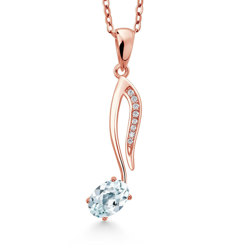 Aquamarine - March_Pendant in 925 Rose Gold Plated Silver