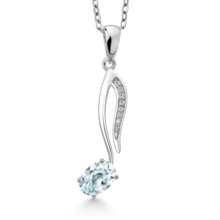Gem Stone King Music Eighth Note Pendant Necklace | 925 Sterling Silver | 6X4MM Oval Gemstone Birthstone | With 18 Inch Silver Chain | Designed By Keren Hanan