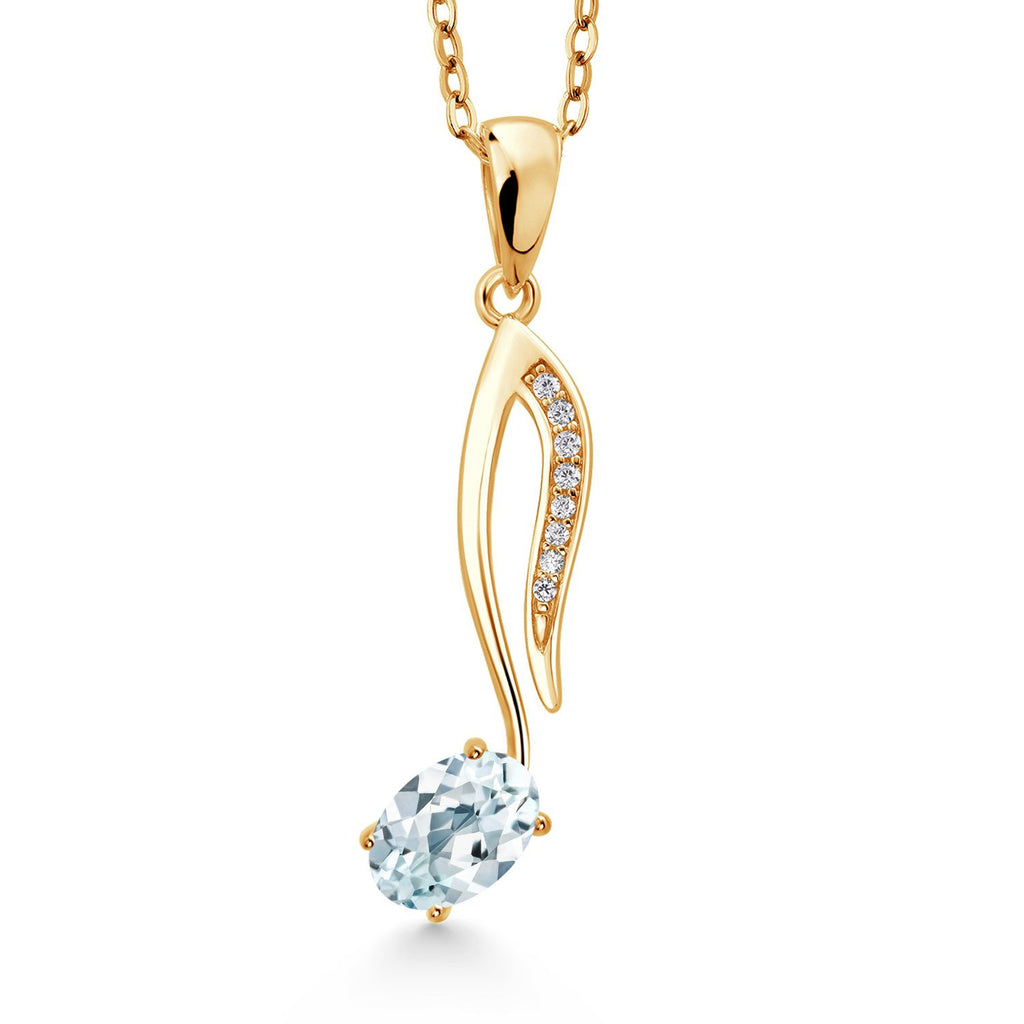 Gem Stone King 18K Yellow Gold Plated Silver Music Eighth Note Pendant Necklace | 6X4MM Oval Gemstone Birthstone | With 18 Inch Chain | Designed By Keren Hanan