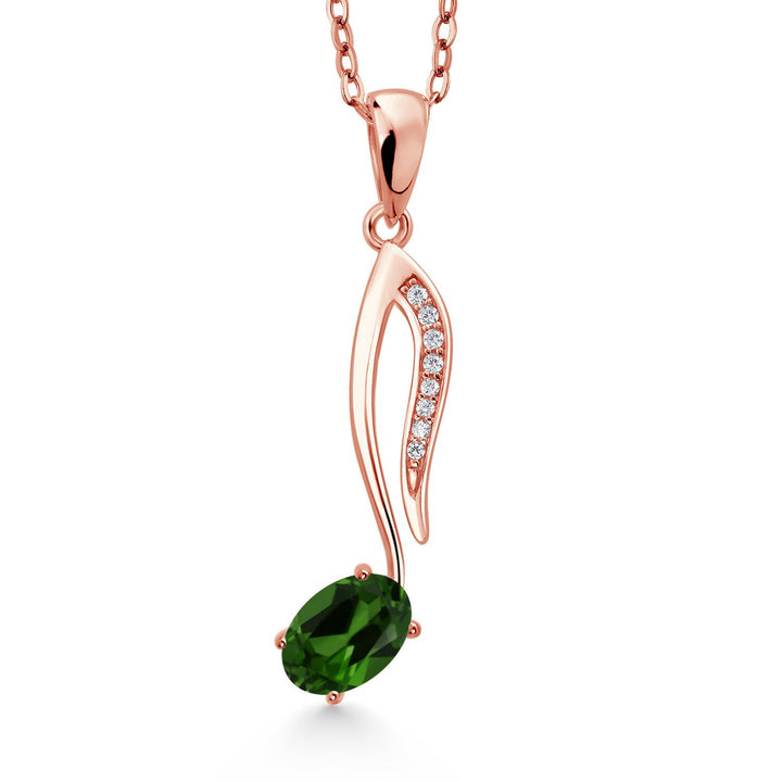 Gem Stone King 18K Rose Gold Plated Silver Music Eighth Note Pendant Necklace | 6X4MM Oval Gemstone Birthstone | With 18 Inch Chain | Designed By Keren Hanan