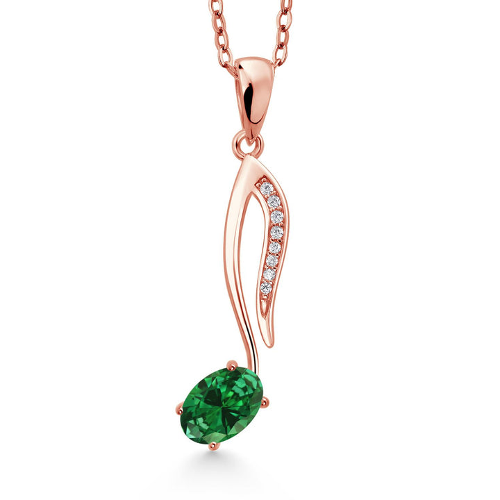 Gem Stone King 18K Rose Gold Plated Silver Music Eighth Note Pendant Necklace | 6X4MM Oval Gemstone Birthstone | With 18 Inch Chain | Designed By Keren Hanan