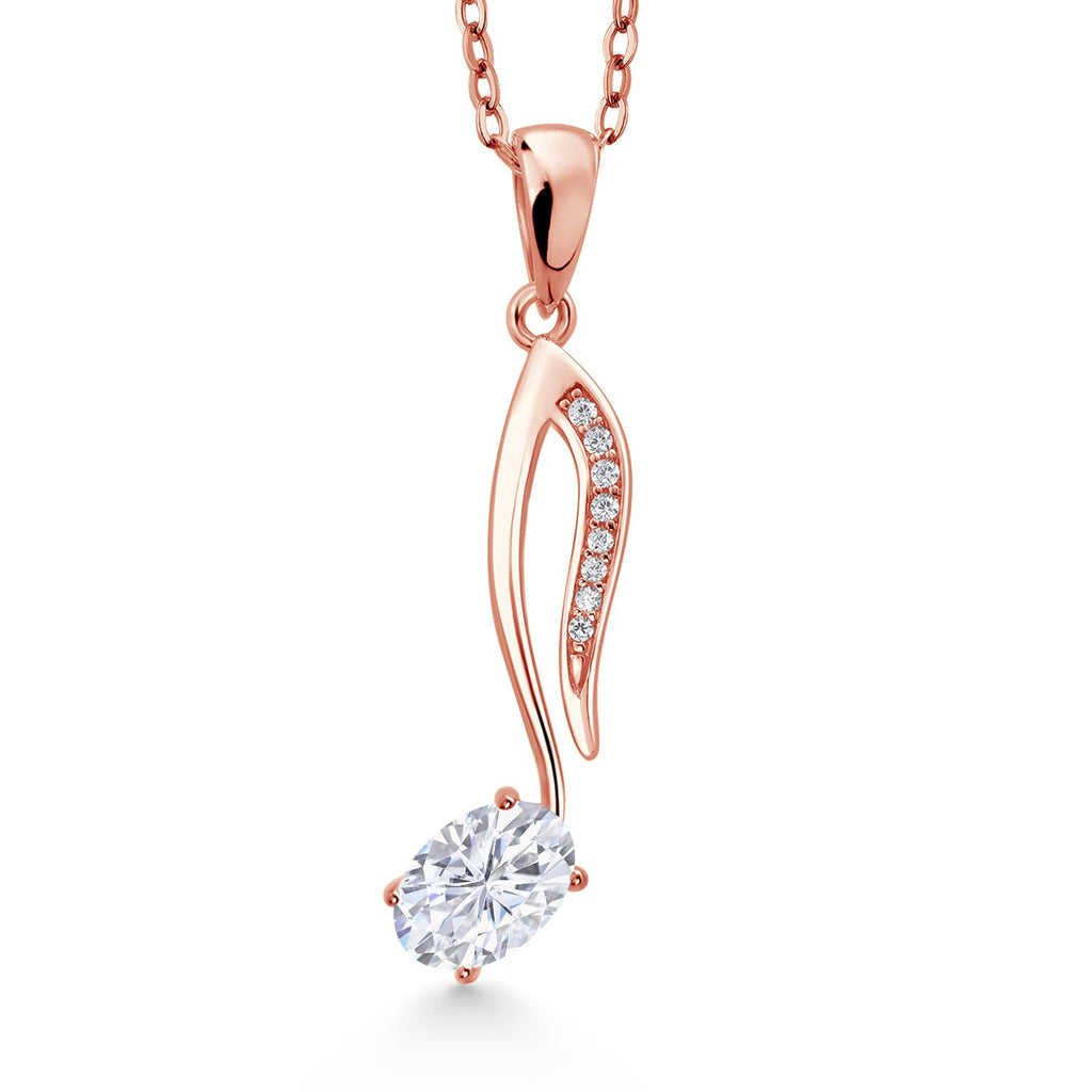 Gem Stone King 18K Rose Gold Plated Silver Music Eighth Note Pendant Necklace | 6X4MM Oval Gemstone Birthstone | With 18 Inch Chain | Designed By Keren Hanan