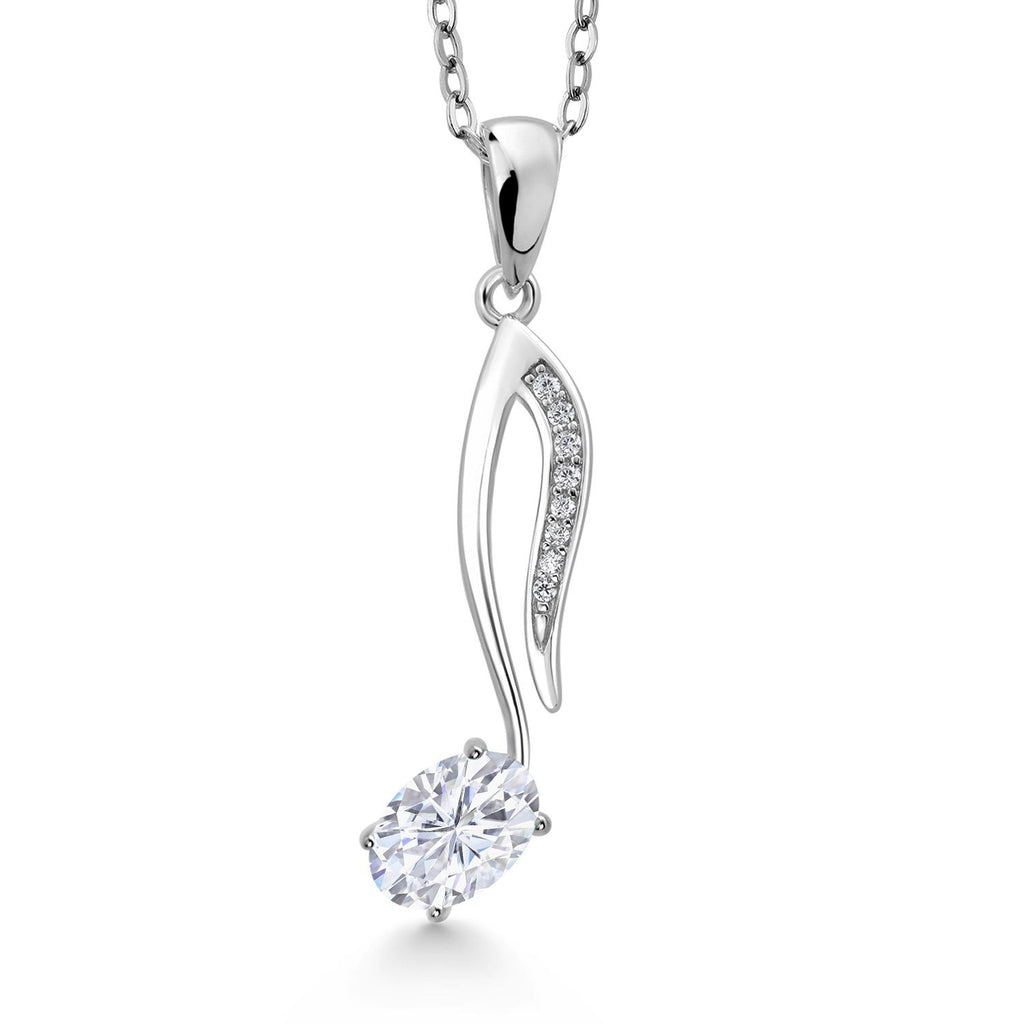 Gem Stone King Music Eighth Note Pendant Necklace | 925 Sterling Silver | 6X4MM Oval Gemstone Birthstone | With 18 Inch Silver Chain | Designed By Keren Hanan