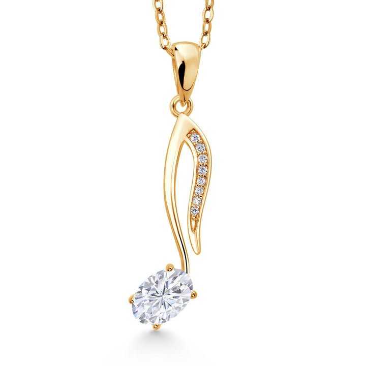 Gem Stone King 18K Yellow Gold Plated Silver Music Eighth Note Pendant Necklace | 6X4MM Oval Gemstone Birthstone | With 18 Inch Chain | Designed By Keren Hanan
