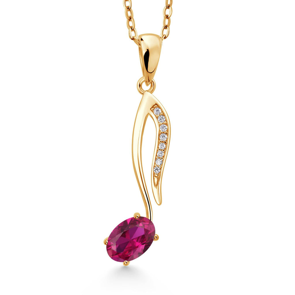 Created Ruby - July_Pendant in 925 Yellow Gold Plated Silver