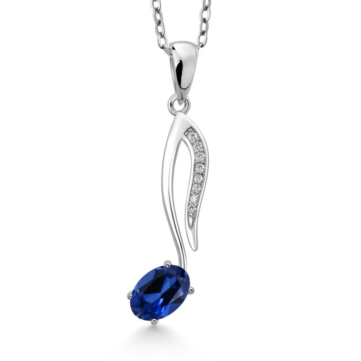 Gem Stone King Music Eighth Note Pendant Necklace | 925 Sterling Silver | 6X4MM Oval Gemstone Birthstone | With 18 Inch Silver Chain | Designed By Keren Hanan