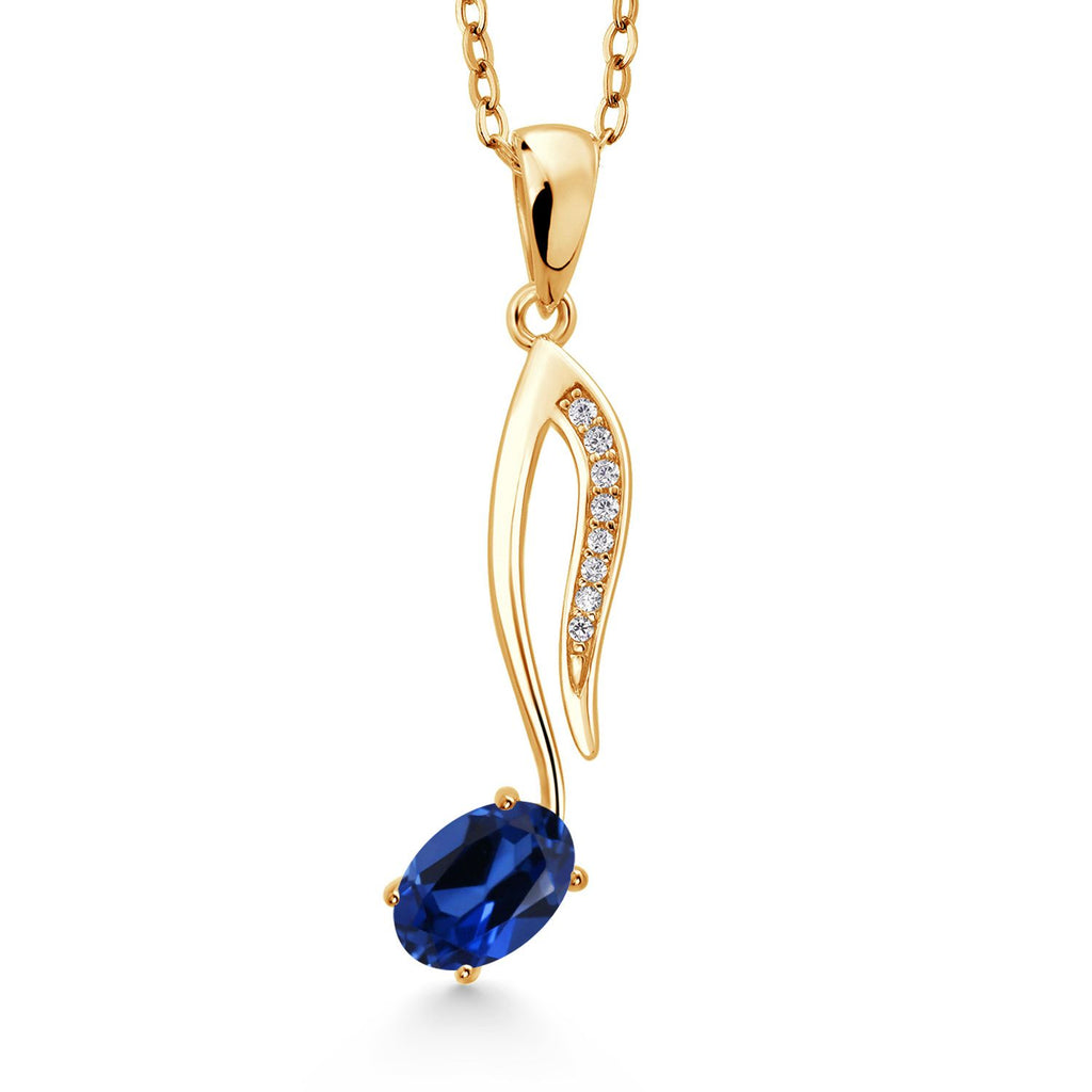 Created Sapphire - September_Pendant in 925 Yellow Gold Plated Silver