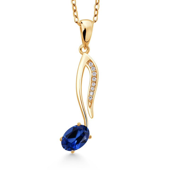 Gem Stone King 18K Yellow Gold Plated Silver Music Eighth Note Pendant Necklace | 6X4MM Oval Gemstone Birthstone | With 18 Inch Chain | Designed By Keren Hanan