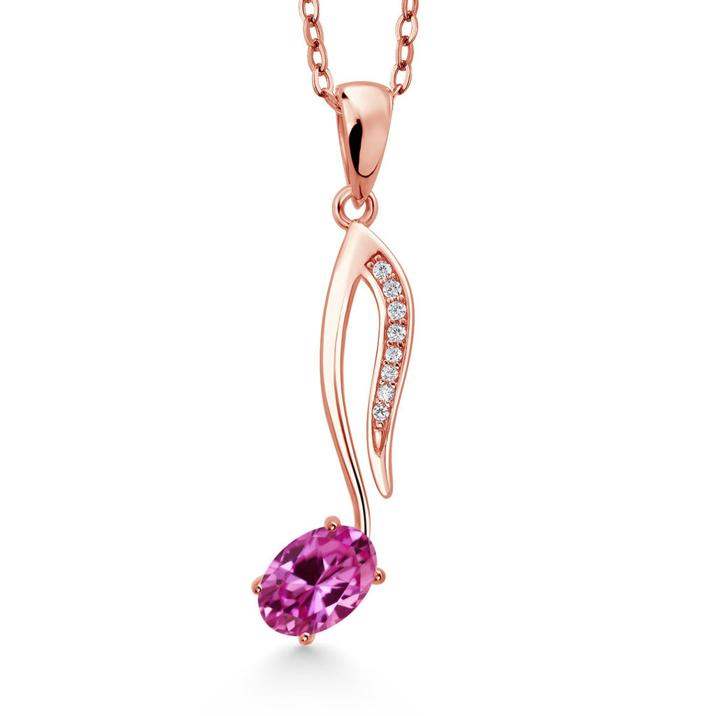 Gem Stone King 18K Rose Gold Plated Silver Music Eighth Note Pendant Necklace | 6X4MM Oval Gemstone Birthstone | With 18 Inch Chain | Designed By Keren Hanan