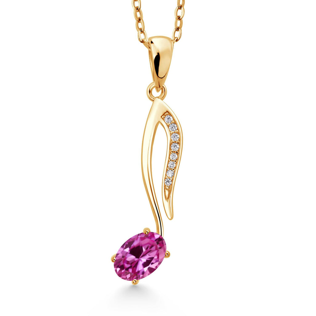 Pink Created Sapphire - September_Pendant in 925 Yellow Gold Plated Silver