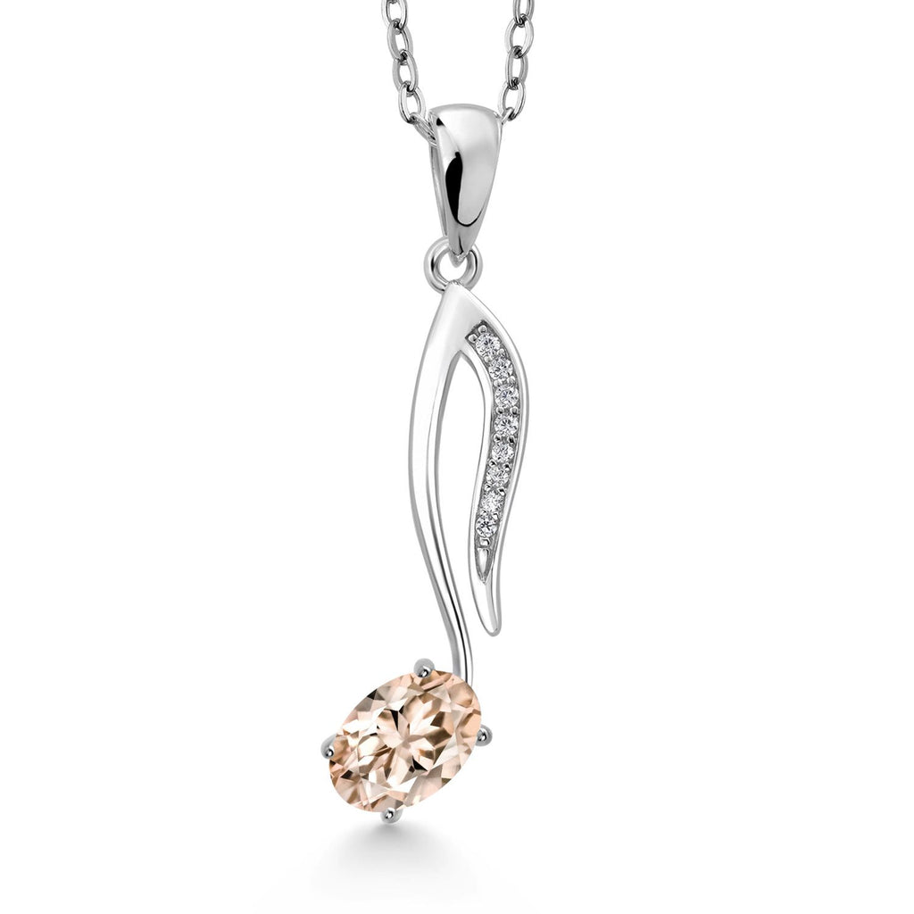 Gem Stone King Music Eighth Note Pendant Necklace | 925 Sterling Silver | 6X4MM Oval Gemstone Birthstone | With 18 Inch Silver Chain | Designed By Keren Hanan