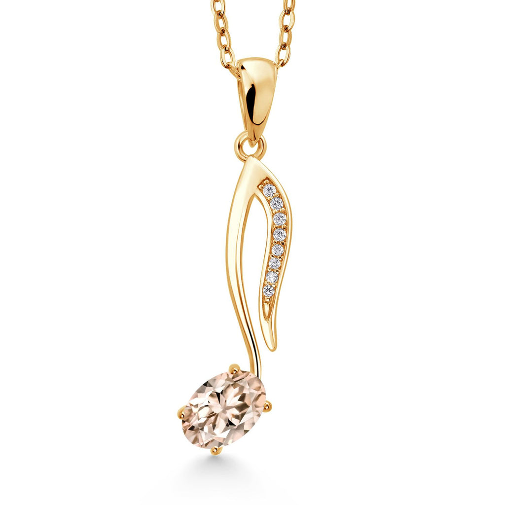 Gem Stone King 18K Yellow Gold Plated Silver Music Eighth Note Pendant Necklace | 6X4MM Oval Gemstone Birthstone | With 18 Inch Chain | Designed By Keren Hanan