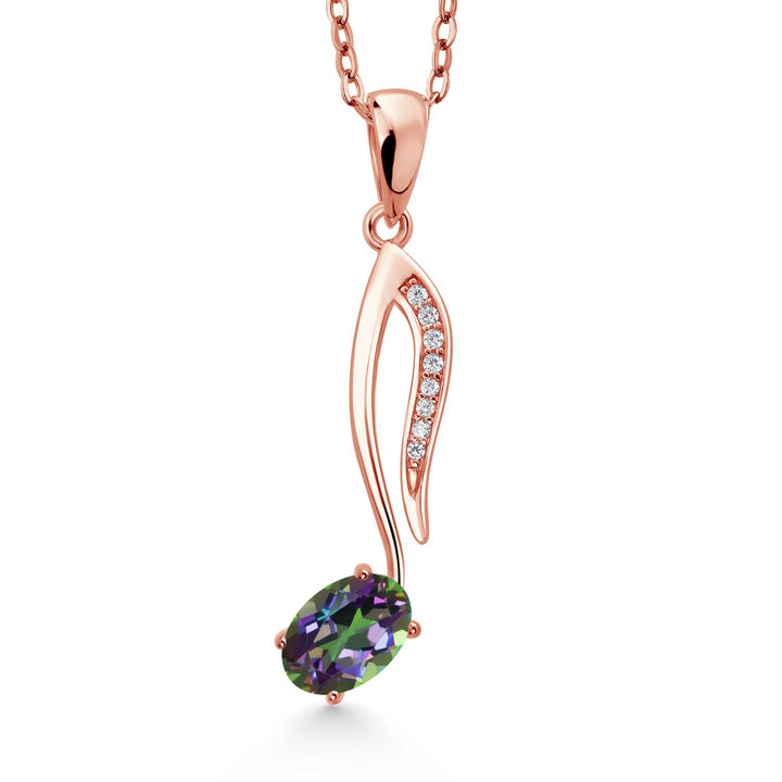 Gem Stone King 18K Rose Gold Plated Silver Music Eighth Note Pendant Necklace | 6X4MM Oval Gemstone Birthstone | With 18 Inch Chain | Designed By Keren Hanan