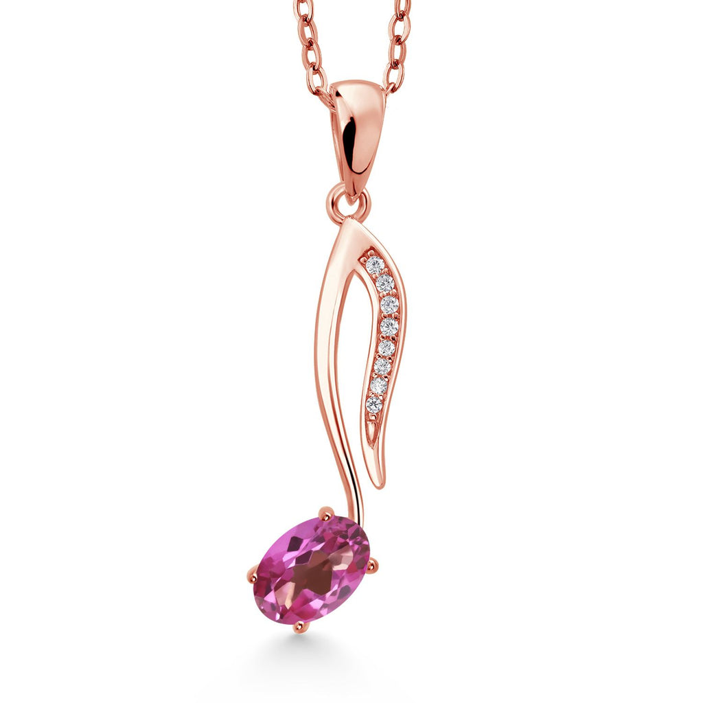 Gem Stone King 18K Rose Gold Plated Silver Music Eighth Note Pendant Necklace | 6X4MM Oval Gemstone Birthstone | With 18 Inch Chain | Designed By Keren Hanan